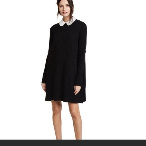 Cinq A Sept Jana swing knit sweater Peter Pan collar black dress size XS